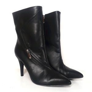 MACKIN J Black Zipper Mid Calf Boot Heels 7.5
